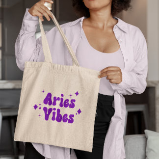 Aries Vibes Zodiac Astrology Lila Stars Tote Bag Tygkasse