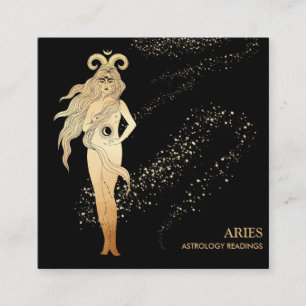 *~* ARIES Zodiac Astrology Läser svart Guld Fyrkantigt Visitkort