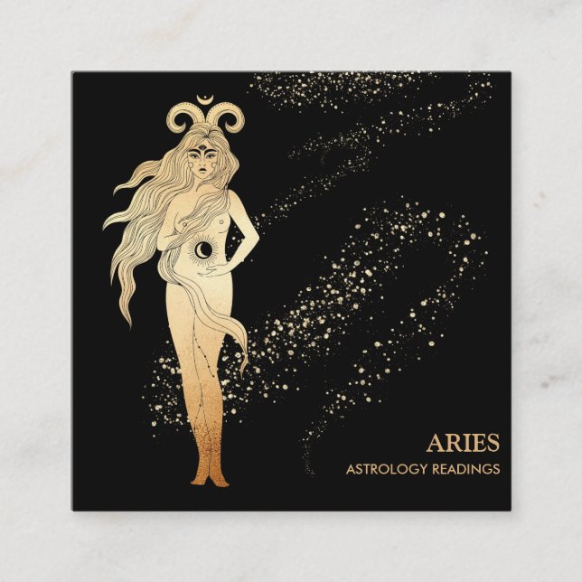 *~* ARIES Zodiac Astrology Läser svart Guld Fyrkantigt Visitkort (Framsida)
