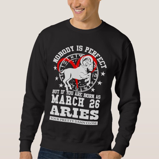 Aries Zodiac Astrology March 26 Women Men Birthday Lång Ärmad Tröja (Framsida)