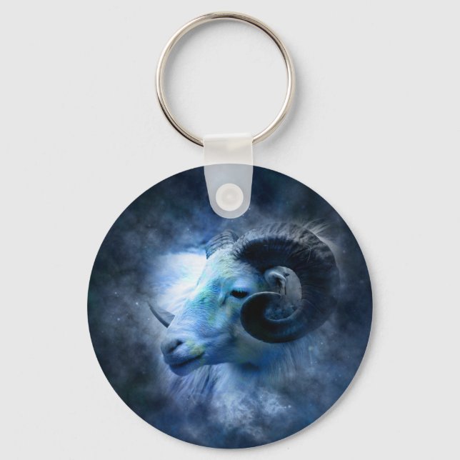 Aries Zodiac Astrology Sign Blue Ram Nyckelring (Framsida)