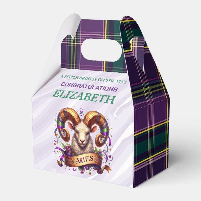 Aries Zodiac Baby Shower 4"w x 2.5"l x 5"h Presentaskar (Framsidan Sidan)