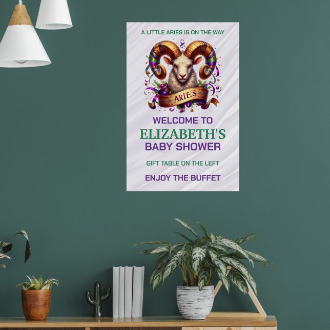 Aries Zodiac Baby Shower Lavender and Green Poster (Vardagsrum 1)