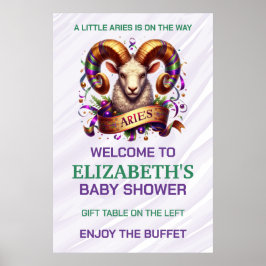Aries Zodiac Baby Shower Lavender and Green Poster