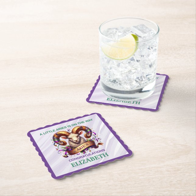 Aries Zodiac Baby Shower Lavender and Green Underlägg Papper (Insitu)