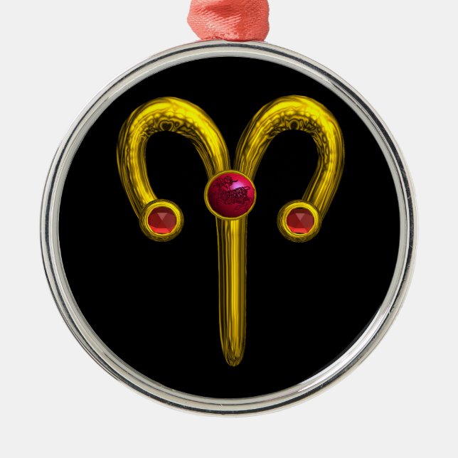 ARIES ZODIAC BIRTHDAY JEWEL Red Ruby Guld Julgransprydnad Metall (Framsidan)