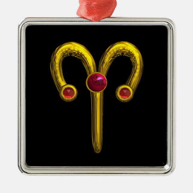 ARIES ZODIAC BIRTHDAY JEWEL Red Ruby Guld Julgransprydnad Metall (Framsidan)