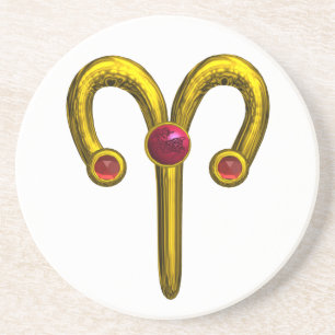 ARIES ZODIAC BIRTHDAY JEWEL RED RUBY,Guld,white Underlägg Sandsten