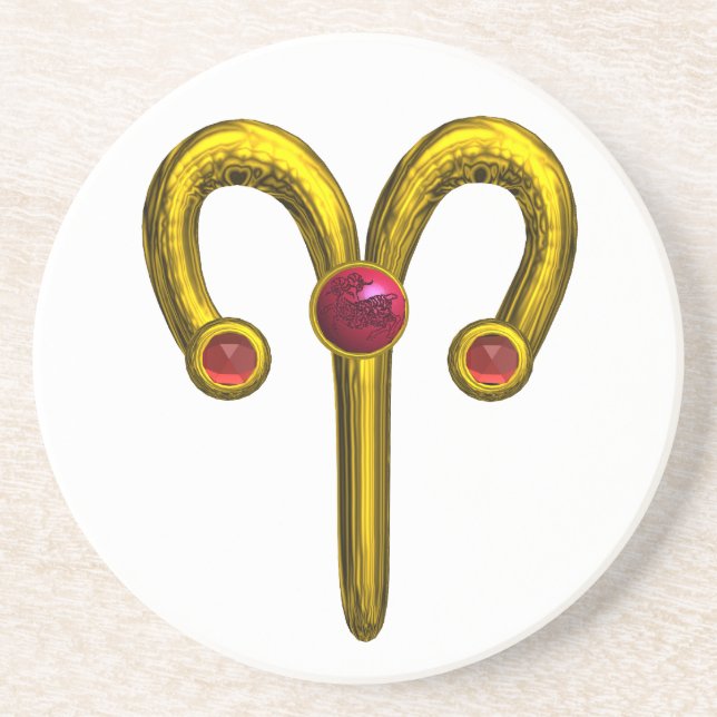 ARIES ZODIAC BIRTHDAY JEWEL RED RUBY,Guld,white Underlägg Sandsten (Framsidan)