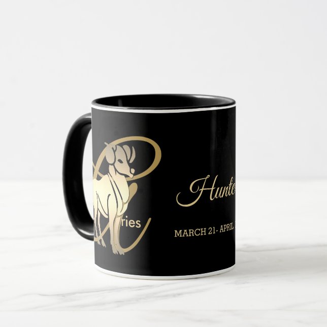 Aries ♈ Zodiac Birthday Sign / Black and Guld Mugg (Framsida vänster)