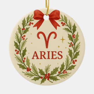 Aries Zodiac Christmas Ornament – Festive Holly Wr