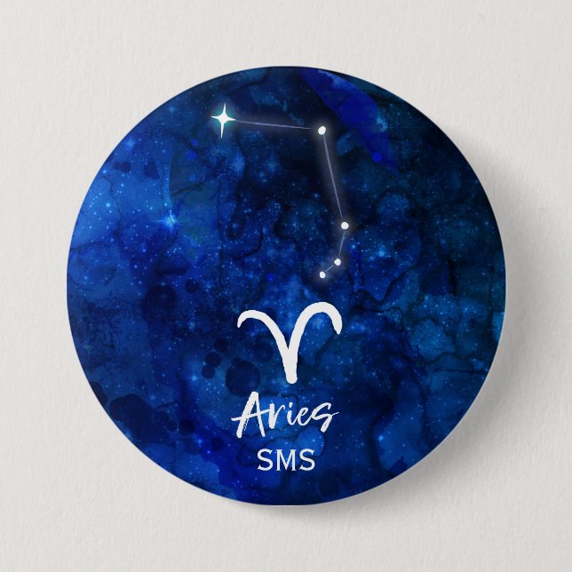 Aries Zodiac Constellation Blue Galaxy Monogram Knapp (Framsida)