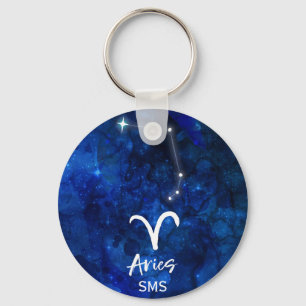 Aries Zodiac Constellation Blue Galaxy Monogram Nyckelring