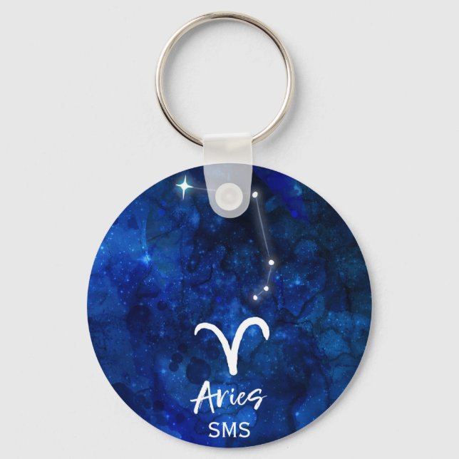 Aries Zodiac Constellation Blue Galaxy Monogram Nyckelring (Framsida)