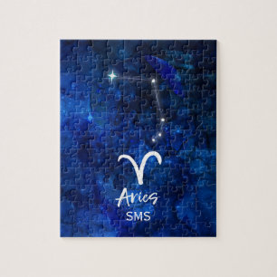Aries Zodiac Constellation Blue Galaxy Monogram Pussel