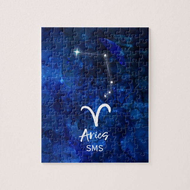 Aries Zodiac Constellation Blue Galaxy Monogram Pussel (Vertikal)
