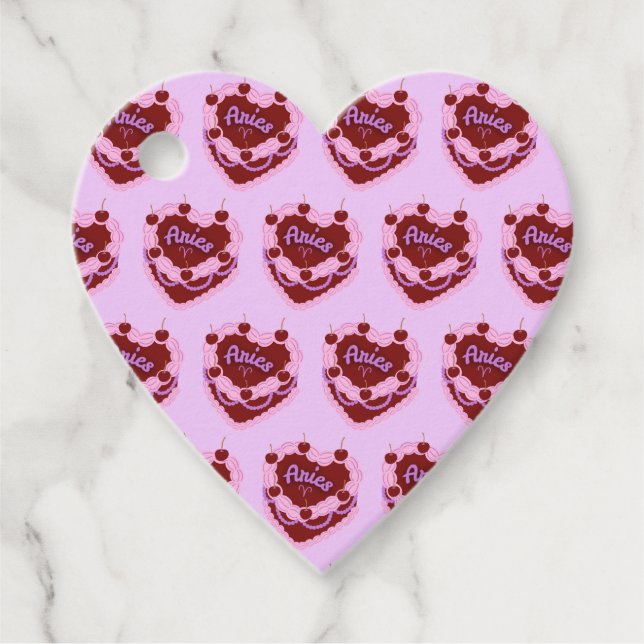 Aries Zodiac Coquette Heart Birthday Cake Gåvor Etiketter (Framsida)