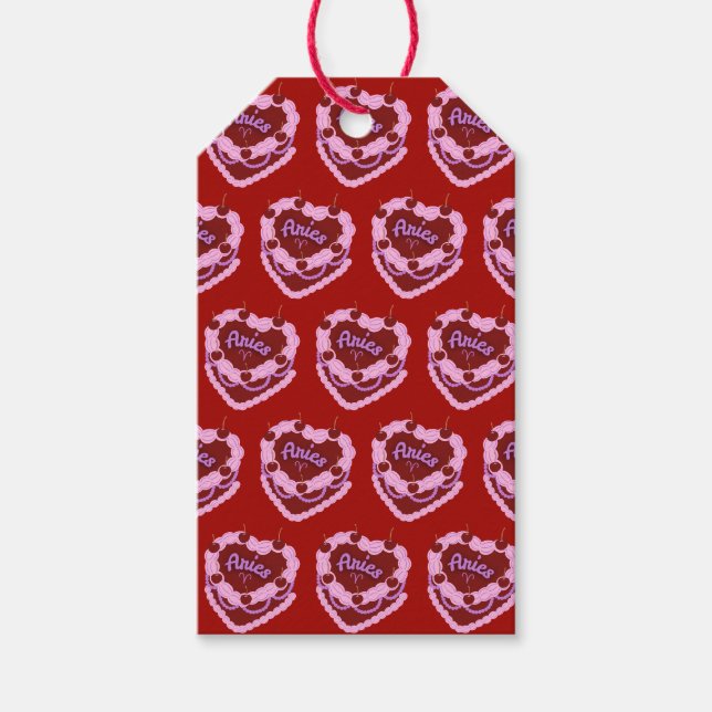 Aries Zodiac Coquette Heart Birthday Cake Presentetikett (Framsidan)