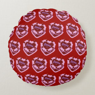 Aries Zodiac Coquette Heart Birthday Cake Rund Kudde