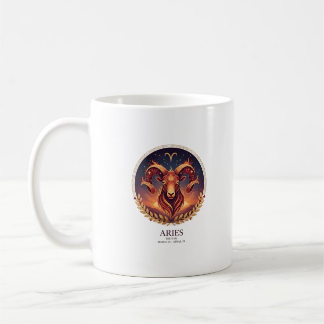 Aries Zodiac Fire Ram Celestial Illustration Coffe Kaffemugg (Vänster)
