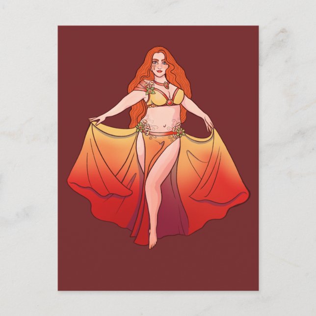 Aries Zodiac Goddess Art Belly Dancer Astrology Vykort (Framsida)