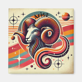 Aries Zodiac Magnet Colorful Retro Stil