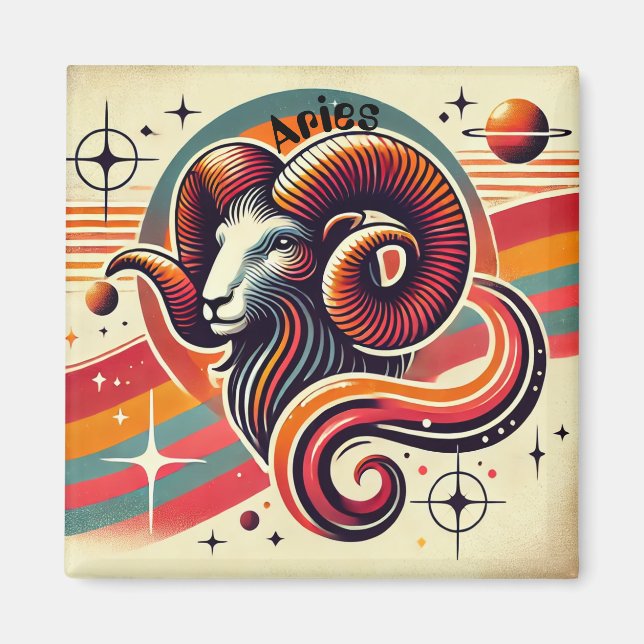Aries Zodiac Magnet Colorful Retro Stil (Framsidan)