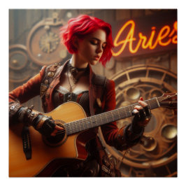 Aries Zodiac Musician Guitar Perfect Poster