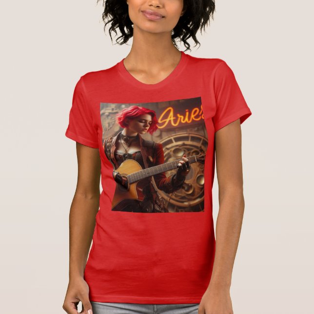 Aries Zodiac Musician Guitar T Shirt (Framsida)
