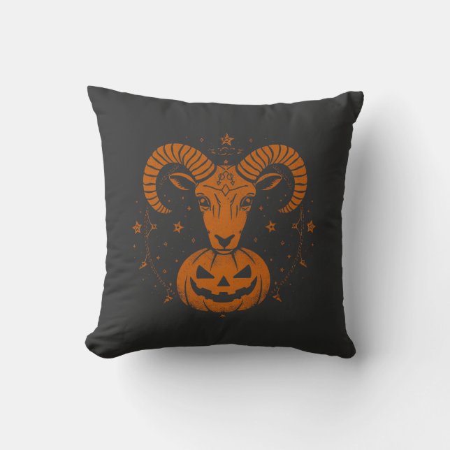 Aries Zodiac Ram med Halloween Pumpkin Spooky Kudde (Framsida)