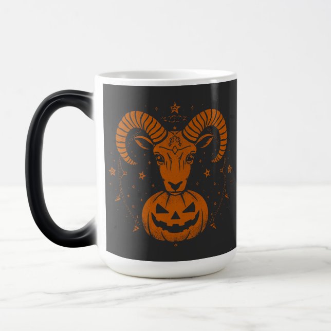 Aries Zodiac Ram med Halloween Pumpkin Spooky Magisk Mugg (Vänster)