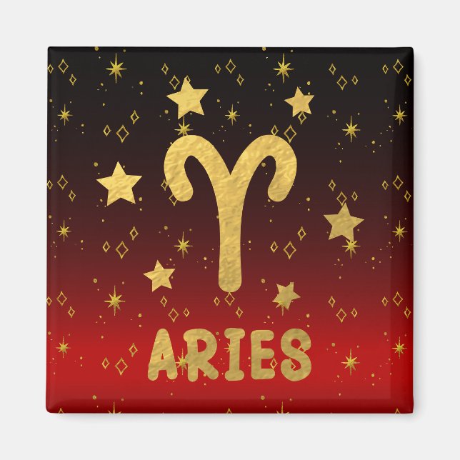 Aries Zodiac Red och Guld Magnet (Framsidan)