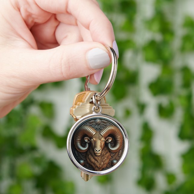 Aries Zodiac Sign Aries Horoscope Rund Silverfärgad Nyckelring (Hand)