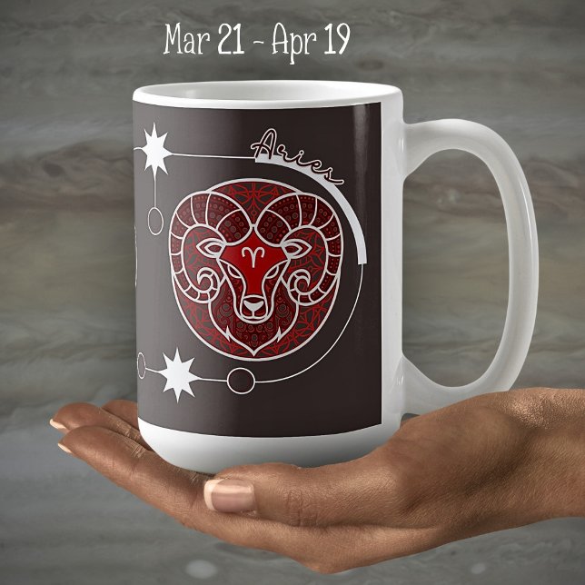 Aries Zodiac Sign Astrology Mandala Red Grått Whit Kaffemugg (Skapare uppladdad)