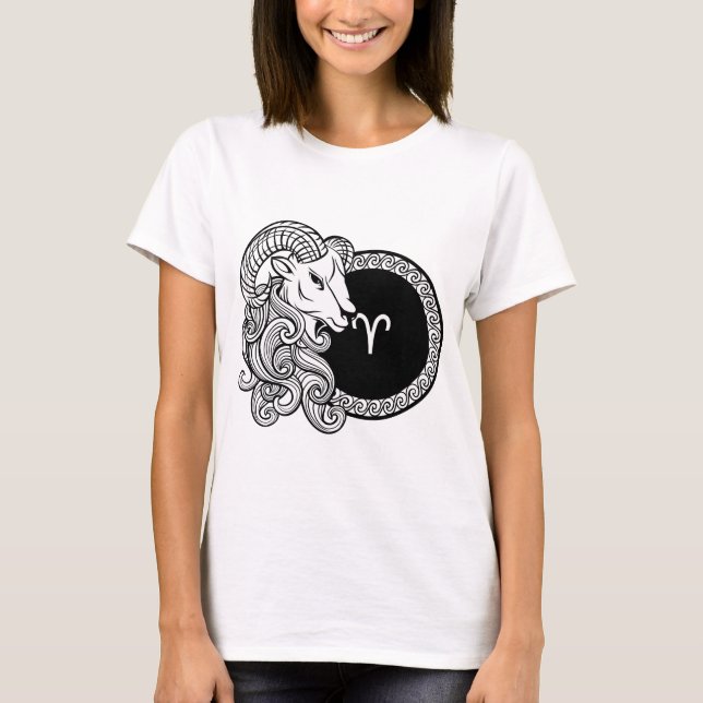 Aries Zodiac Sign Basic Black and White Art Art T Shirt (Framsida)