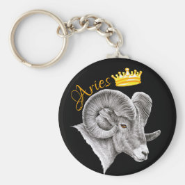 Aries Zodiac Sign Bighorn Ram och Krona Animal Art Nyckelring