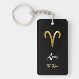 Aries Zodiac Sign, Black & Guld Keychain
