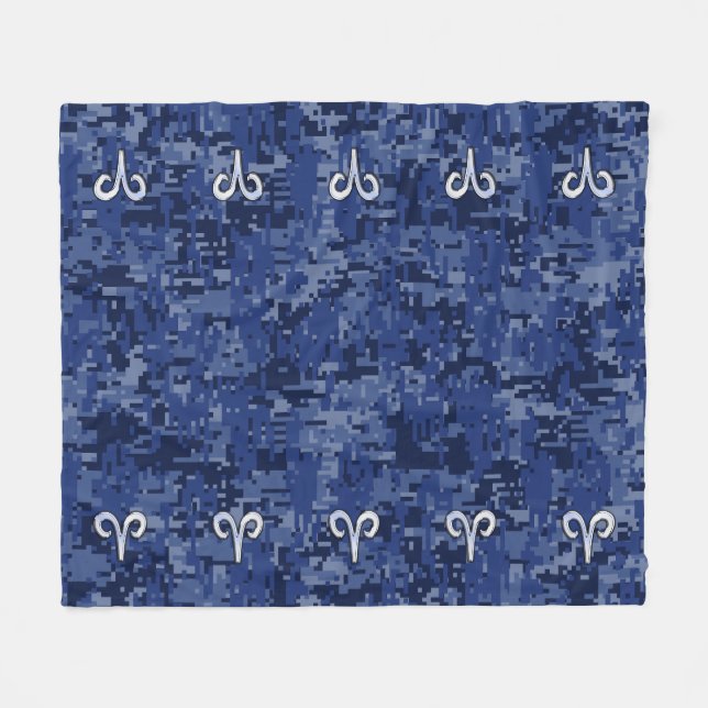 Aries Zodiac Sign Blue Digital Camouflage Fleecefilt (Framsidan (Horisontell))