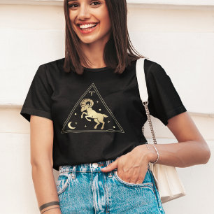 Aries Zodiac Sign Fire Inslag i Guld T Shirt