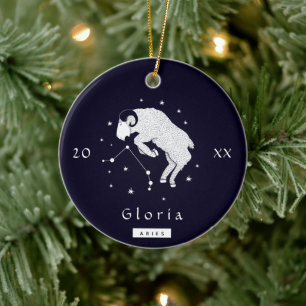 Aries Zodiac Sign Horoscope Symbol Namn & Year Cer Julgransprydnad Keramik