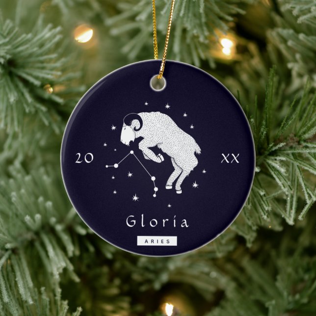 Aries Zodiac Sign Horoscope Symbol Namn & Year Cer Julgransprydnad Keramik (Träd)