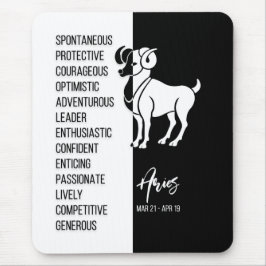 Aries Zodiac Sign Mousepad, Black & White Musmatta