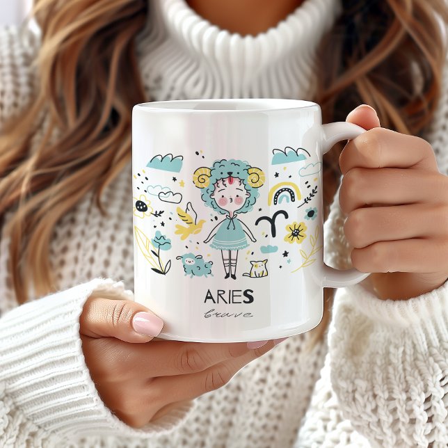 Aries Zodiac Sign Mugg, Cute Astrology Horoscope Kaffemugg (Skapare uppladdad)