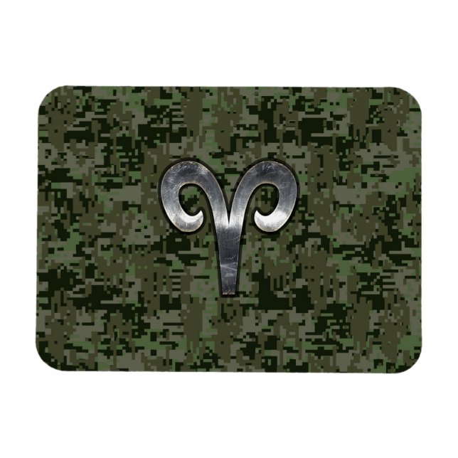 Aries Zodiac Sign på Woodland Grönt Digital Camo Magnet (Horisontell)