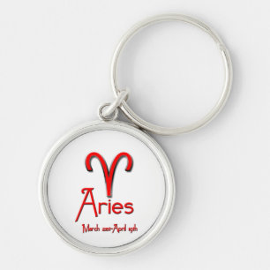 Aries-Zodiac Sign/Red Rund Silverfärgad Nyckelring