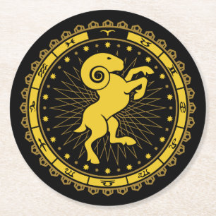Aries - Zodiac Sign - Symbol - Horoscope Underlägg Papper Rund