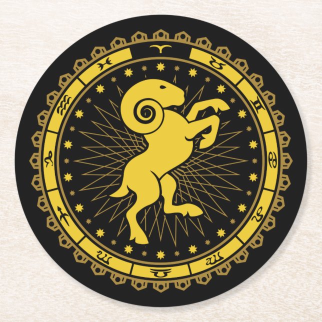 Aries - Zodiac Sign - Symbol - Horoscope Underlägg Papper Rund (Framsidan)
