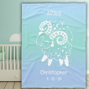 Aries Zodiac Star Namn Birthdate Blue Baby Fleecefilt