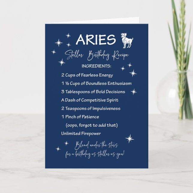 Aries Zodiac Stellar Birthday Recipe Kort (Framsida)
