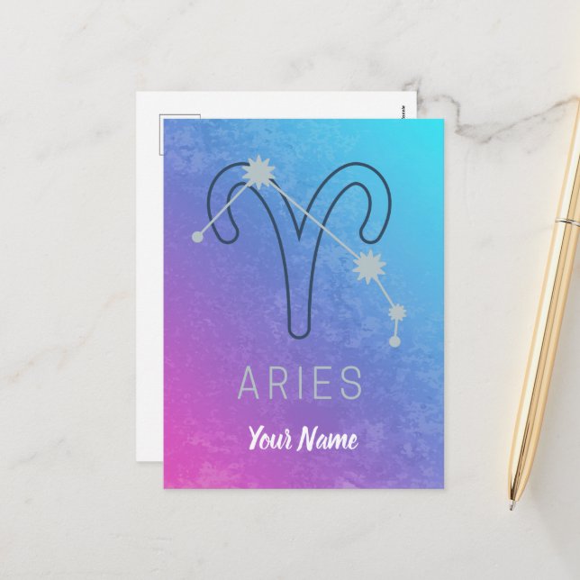 Aries Zodiac Stjärntecken Horoscope Constellation Helg Vykort (Fram/Back In Situ)